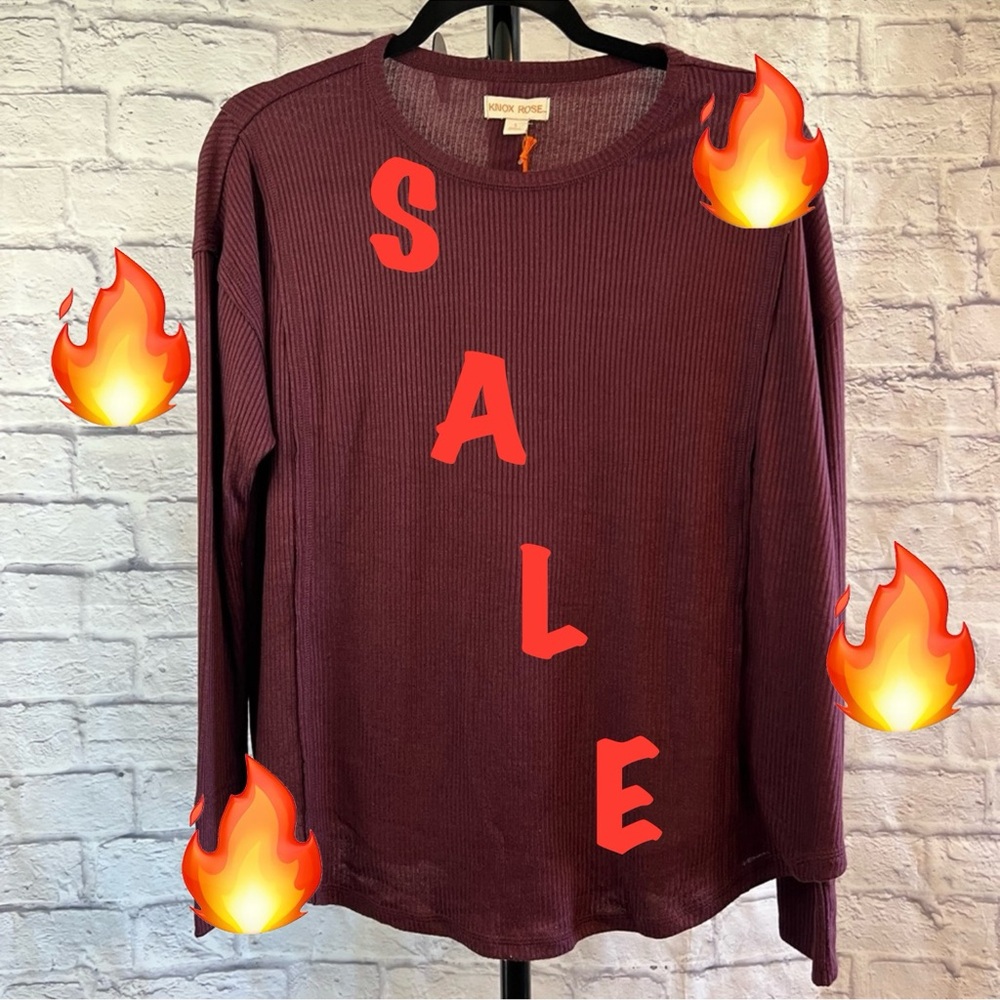 Knox Rose NWT Burgundy/Wine Color Ribbed Long-sleeve Crewneck Top - SALE!!!